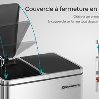 SONGMICS Cos de gunoi din inox cu 2 compartimente colectare selectiva, cu galeti interioare, 2x15litri, argintiu si negru