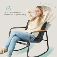 SONGMICS Set mobilier gradina cu 2 scaune balansoar si masa, cadru metalic, negru