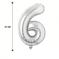 Balon din Folie Flippy, Cifra 6, 81 cm, Pentru Aer sau Heliu, Bulk, Argintiu