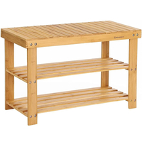 SONGMICS Raft de depozitare din bambus, cu 3 niveluri, 28x70x45cm, maro
