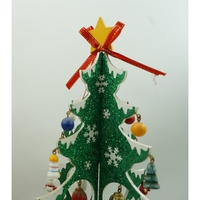 Decoratiune Craciun, Brad, Verde/Alb, 8 cavitati cu ornamente, 18.5 cm x 33 cm, Lemn, Flippy