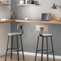 VASAGLE Set de 2 scaune de bar inalte cu spatar, cadru din otel, industrial, 54x99cm, gri stejar