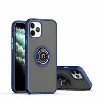Husa Anti Fall Metal Bracket pentru Apple iPhone 14, Rezistenta la socuri, Margini colorate, Cu inel de prindere magnetic, Vafy, Albastru