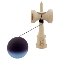 Kendama X Originala, Profesionala, Flippy, Cupe Mari KING SIZE V3, Rubber Grip, Gaura in Baza, Rulment Metalic, din lemn 18 cm, Ata 62/65 cm, Gradient Negru/Albastru deschis