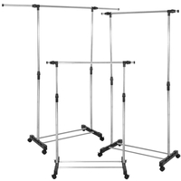 Suport pentru haine pe roti, reglabil pe inaltime si latime, din aluminiu cromat, 160x45x150cm, argintiu