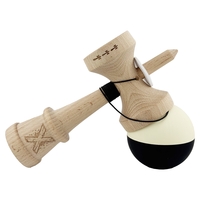 Kendama X Originala, Profesionala, Flippy, Rubber Grip, Cupe Mari KING SIZE V3, Gaura in Baza, Rulment Metalic, din lemn 18 cm, Ata 62/65 cm, Bicolor Galben/Negru
