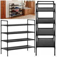 Raft pantofi cu 4 polite, structura metalica si rafturi textile, 72x28x75 cm, negru