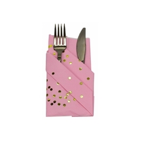 Set 20 de Servetele de Masa, Flippy, Imprimeu cu Buline Aurii, din Hartie, 17 x 17 cm, Roz