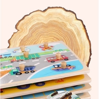 Puzzle Montessori din Lemn pentru Copii, Flippy, 0-3 Ani, 3D, Model Instrumente Matematice, Educativ, Intuitiv, Creativ, 9 Piese, 30x22.5x0.8 cm, Multicolor