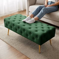 Taburet Monaco, tapitat cu catifea, tip banca, cu picioare metalice, 100x42x41 cm, verde