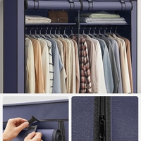 SONGMICS Garderoba pentru depozitarea hainelor, din material textil, cu 2 bare pentru umerase, 43x140x174cm, albastru