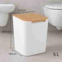 Cos gunoi 5Five Natureo cu capac, polipropilena si bambus, 5 litri, 22x19x24 cm, alb