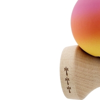 Kendama X Originala, Profesionala, Flippy, Cupe Mari KING SIZE V3, Rubber Grip, Gaura in Baza, Rulment Metalic, din lemn 18 cm, Ata 62/65 cm, Gradient Roz/Rosu/Galben