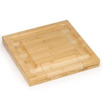 Set servire branzeturi cu platou din bambus si sertar glisant, 33x33x4 cm, maro natur