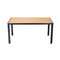 Masa de gradina, cadru otel, blat polywood cu aspect lemn, 150x90x73 cm, negru si maro natur