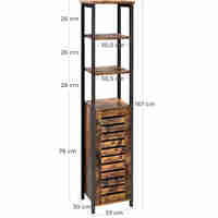 VASAGLE Dulap de depozitare in stil turn, 5 rafturi, compartiment cu usa, 37x30x167cm, maro rustic