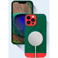 Husa Armor Design cu Stand pentru iPhone 11, Verde/Rosu, Suport Auto Magnetic, Wireless Charge, Protectie Antisoc, Vafy