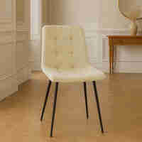 Scaun living tapitat cu catifea, spatar matlasat, 44x54x89 cm, bej