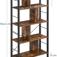 VASAGLE Biblioteca cu 4 rafturi, cadru metalic, stil industrial, 74x30x155 cm, maro rustic