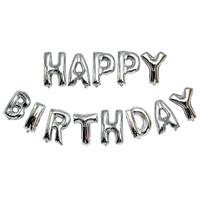 Set 13 Baloane Folie, Flippy, Tip Ghirlanda, Model Happy Birthday, 40 cm, Argintiu