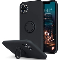 Husa protectie Vafy compatibila cu Apple iPhone 11 Pro Max Liquid Silicone Ring cu suport rotativ Negru