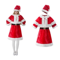 Costum dama Craciun cu rochie, pelerina, curea si caciula, marime universala, rosu