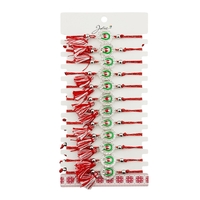 Martisor Bratara cu Ciucure pentru Dama, Jolie, Model Potcoava cu Buburuza in Cerc, Set 12 bucati, Pandativ din Inox cu Pietre, Snur Reglabil, Rosu/Alb