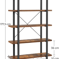 VASAGLE Biblioteca cu 5 rafturi, cadru din otel si rafturi din PAL, 105x34x178cm, maro rustic si negru