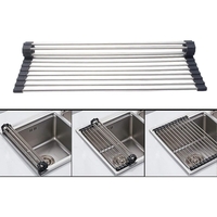 Covoras de Scurgere pentru Chiuveta Bucatarie, din Otel Inoxidabil, Suport Chiuveta, Pliabil, Antiderapant, Usor de Curatat si de Depozitat, 47x36 cm, 18 Tuburi, Negru