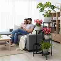 Suport metalic pentru flori cu 5 niveluri, structura pliabila, 48x48x79 cm, negru
