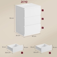 VASAGLE Set de 2 noptiere, cu sertare, 2 prize si 2 USB, 35x40x59 cm, alb