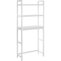 SONGMICS Raft de depozitare pentru baie, suprapunere peste masina spalat sau vas WC, din bambus, rafturi reglabile, 26x63x163 cm, alb