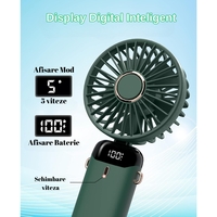Ventilator Ultra Portabil cu Aromaterapie, Vafy, 3 in 1, de Mana, de Birou, de Gat, 5 Trepte de Viteza, Incarcare USB, Autonomie 12h, Pliabil, cu Ecran LCD, Verde