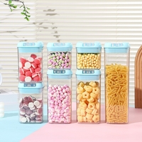 Set 7 Cutii de Depozitare Alimente, Flippy, 2 x 500ml, 2 x 800ml, 2 x 1200ml, 1 x 1900 ml, Capac Albastru, din PP+PET, Inchidere Ermetica, Transparent