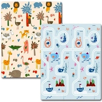 Covoraș de Joaca pentru Copii Termic cu 2 Fete, Flippy, Model Lumea Animalelor si Calatorie pe mare, cu Spuma, Impermeabil, Antiderapant, 200x180 x