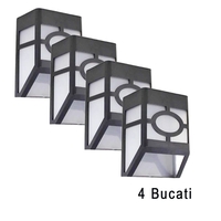Set 4 Lampi Solare Led pentru Gradina, Flippy, Model Geometric, 11.8 x 8.6 x 5 cm, Buton On-Off, Alb Rece, Negru/Alb