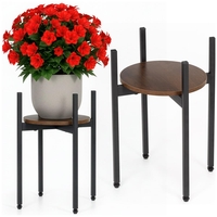 Suport metalic pentru floare, cu polita rotunda din MDF, 32x32x43 cm, negru