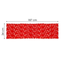 Fata de masa pentru decor, cu motive de Craciun, din stofa, 34x187cm, rosu
