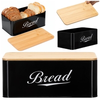 Cutie pentru paine din metal cu capac din bambus, finisaj lucios, 33x18x14 cm, negru