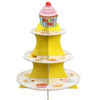 Suport Prajituri, Vafy, 3 Etaje, Design de Petrecere, pentru Prajituri, Candy Bar, din Carton, Galben/Multicolor