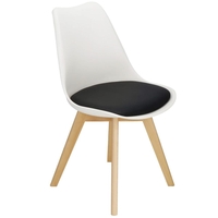 Set 4 scaune dining Verdhe pentru bucatarie cu perna tapitata cu piele ecologica, 44x82cm, alb negru