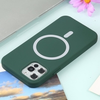 Husa MagSafe liquid large hole magnetic shell pentru Apple iPhone 14 Pro, Full Cover, Liquid Silicone, Magnetica, Incarcare Wireless, Vafy, Verde