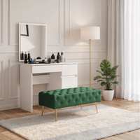 Taburet Monaco, tapitat cu catifea, tip banca, cu picioare metalice, 100x42x41 cm, verde