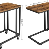 VASAGLE Masuta de cafea, cu cadru de otel si roti, 35x50x60cm, industrial, maro rustic si negru