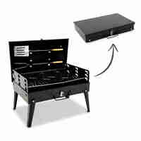 Gratar portabil pliabil tip valiza pentru camping, cu accesorii de gratar incluse, 45x30x30 cm