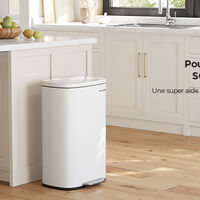 SONGMICS Cos de gunoi din otel cu pedala, galeata interioara plastic, capac inchidere lenta, 50L, 43x32x66cm, alb