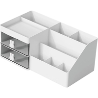 Cutie de Depozitare pentru Birou, Flippy, Pentru Makeup, Papetarie, Organizator Cosmetice, 2 Sertare si Compartimente Multiple, Model Iepuras, Plastic, 27.5x15.5x12 cm, Alb