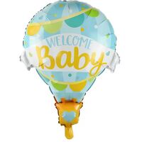 Balon din Folie Metalizata, Vafy, Mini Figurine, Model Balon cu Aer Cald Baietel, Tematica Welcome Baby, 80x62 cm, Ambalaj Individual, Pai Inclus, Umflare cu Aer sau Heliu, Albastru