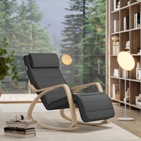 SONGMICS Scaun balansoar din lemn, suport picioare reglabil, maxim 150kg, 67x122x84 cm, gri inchis