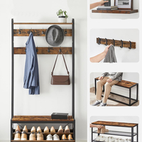 VASAGLE Cuier cu dulap de depozitare pantofi, cadru din otel, stil industrial, 32x85x180cm, maro rustic